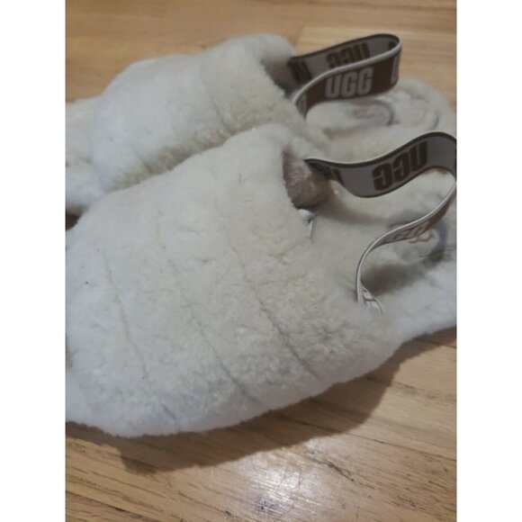 UGG Fluff Yeah Slide Slippers Womens Natural Sherling Strap US 7 EU 38 - Picture 5 of 14